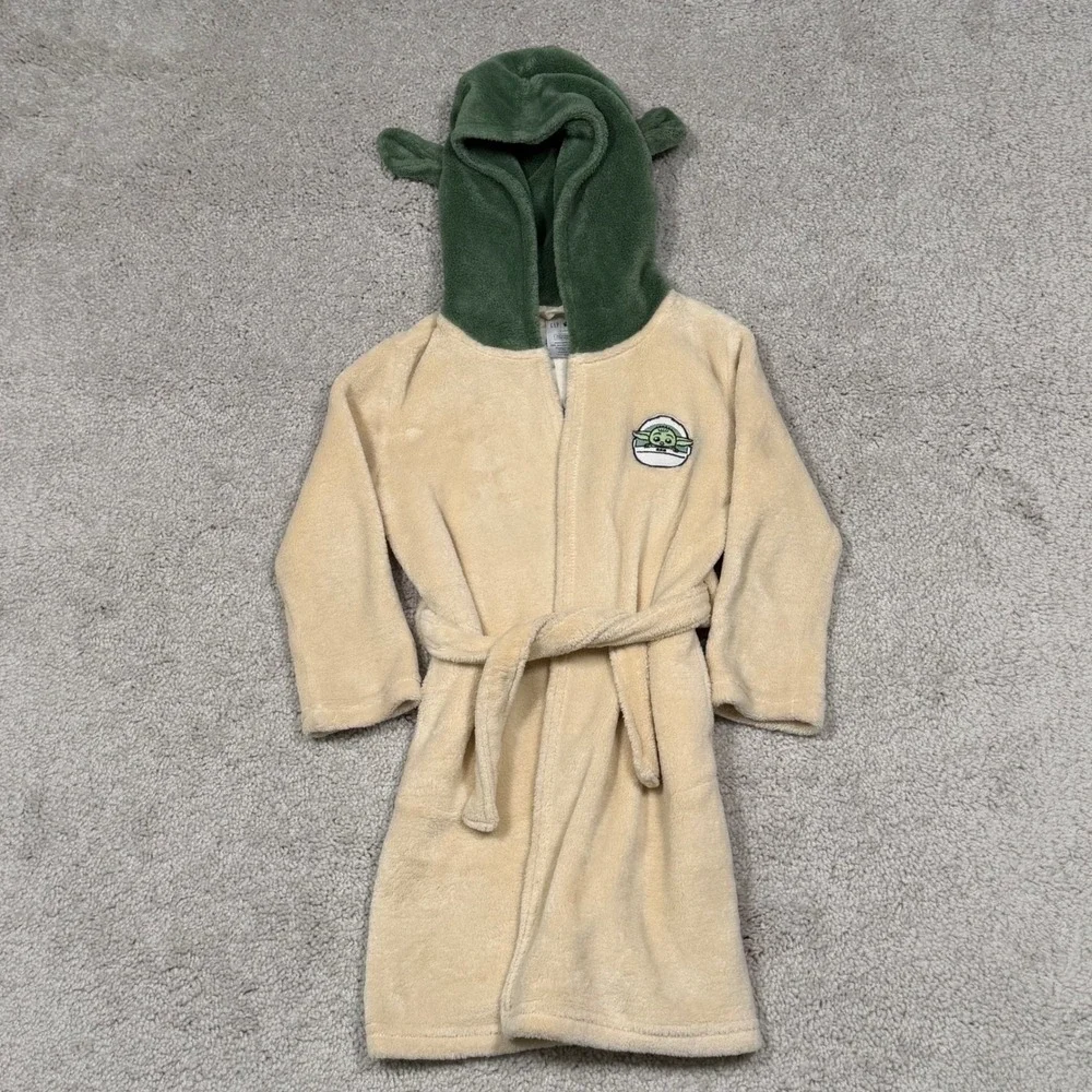 GAP Star Wars Grogu Baby Yoda Hooded Fleece Robe Kids Size‎ 4 Years Tan Green